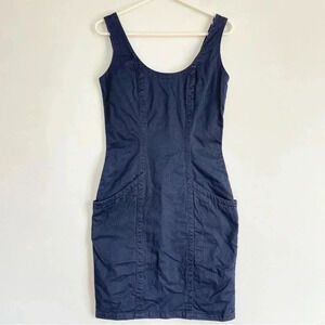 Krizia Vintage Denim Mini Dress Sleeveless Blue Jean Pocket Zipper Back Cotton M